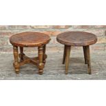 Two leather topped wooden stools (2)