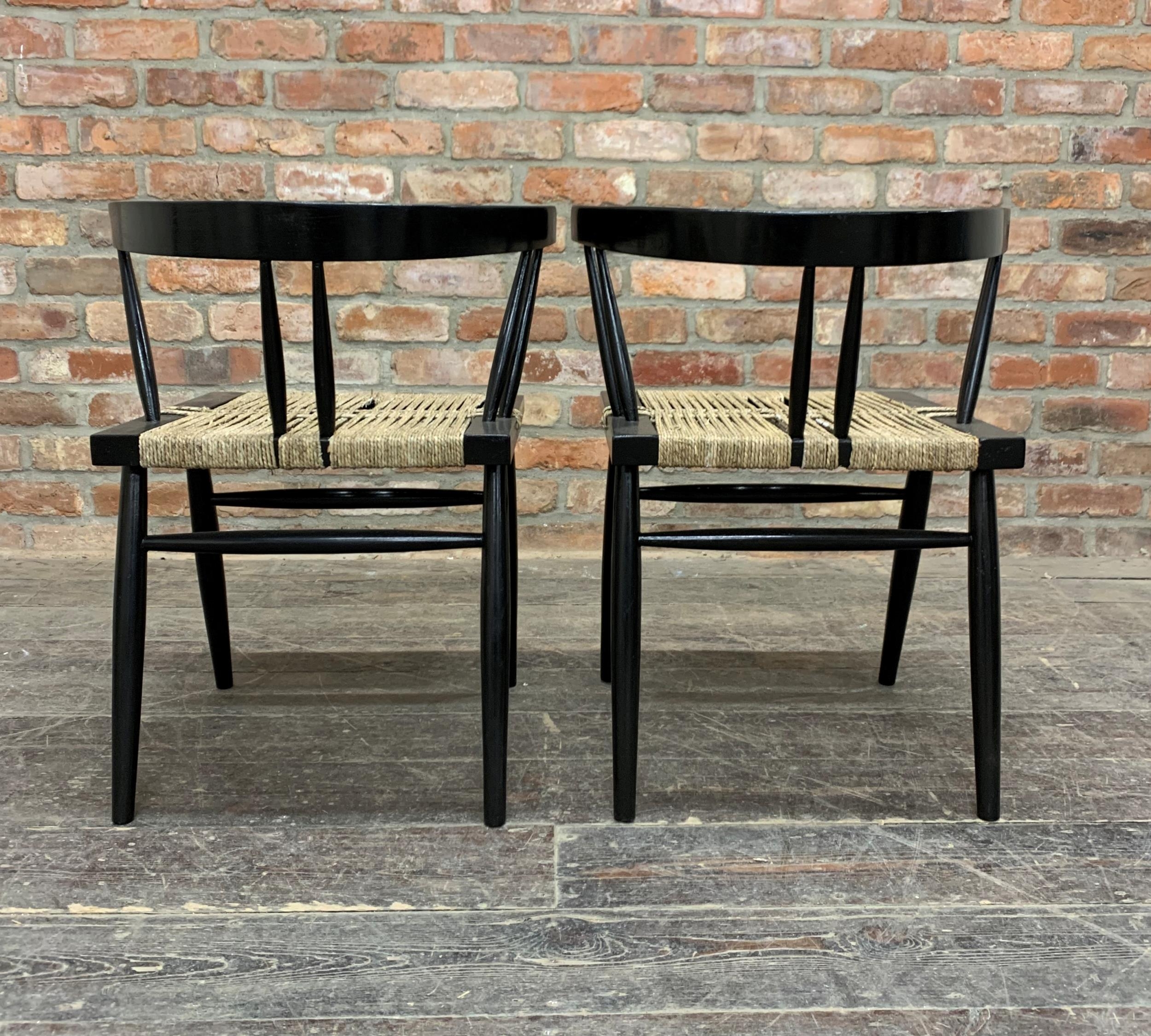 George Nakashima (1905-1990, American), "Ahmedabad" pair of chairs ebonised frames with woven - Image 4 of 4