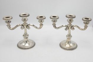 Pair of continental 800 silver twin branch candelabra, 19 x 22cm, 28oz gross