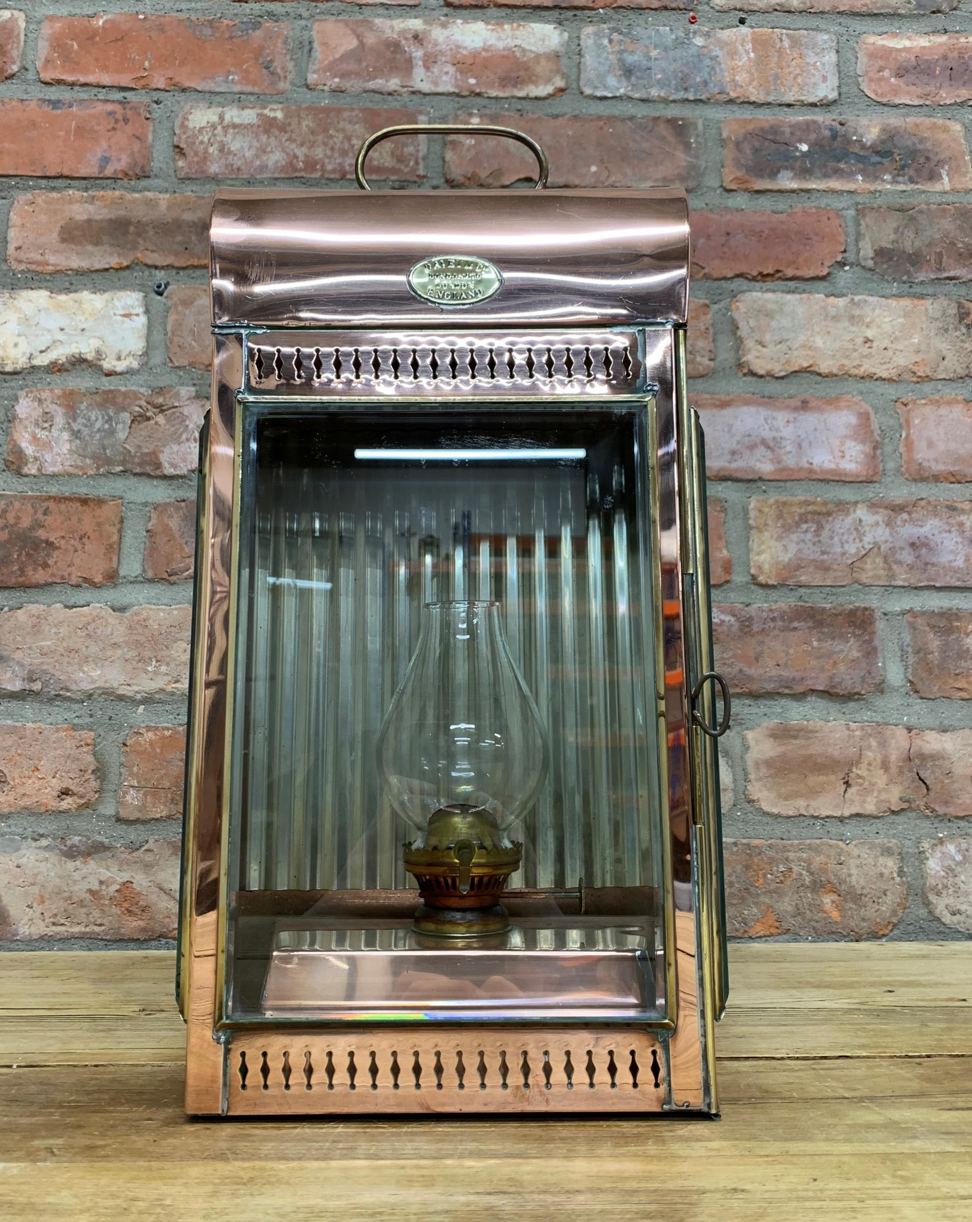 Good polished copper and brass Davey & Co yacht cabins lantern with original burner insert and glass - Image 2 of 3