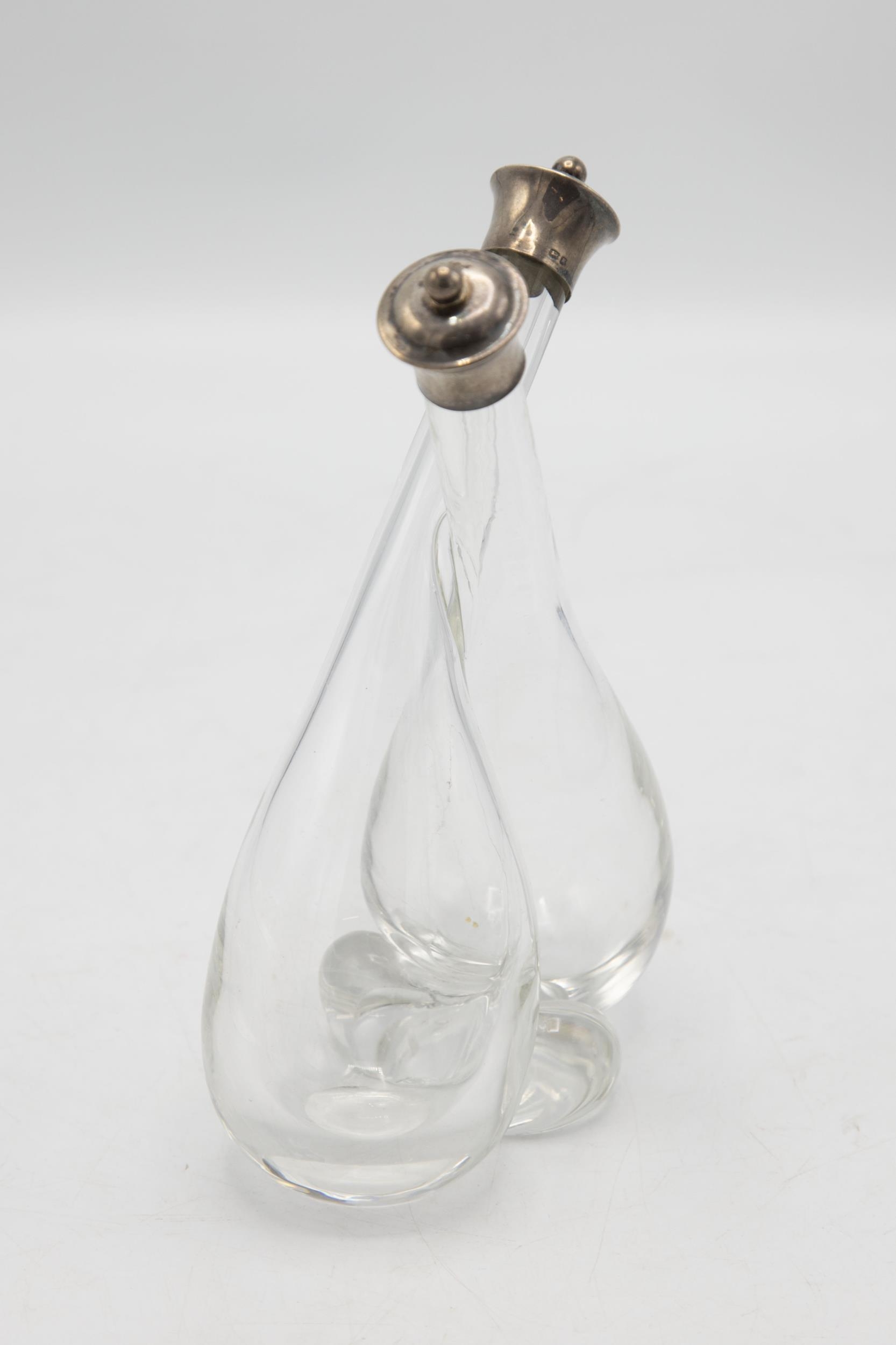 Victorian hand blown oil and vinegar bottle with silver top, maker mark rubbed, Birmingham 1881, H - Image 2 of 3