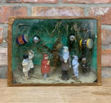 Eccentric antique scratch built Folk Art diorama depicting unusual children and clown figures