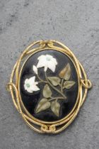 19th century Pietra Dura and pinchbeck gold brooch, 6.5 x 6cm