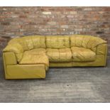 De Sede mustard leather modular corner sofa, in four parts, good wear and patina, H 65cm x W