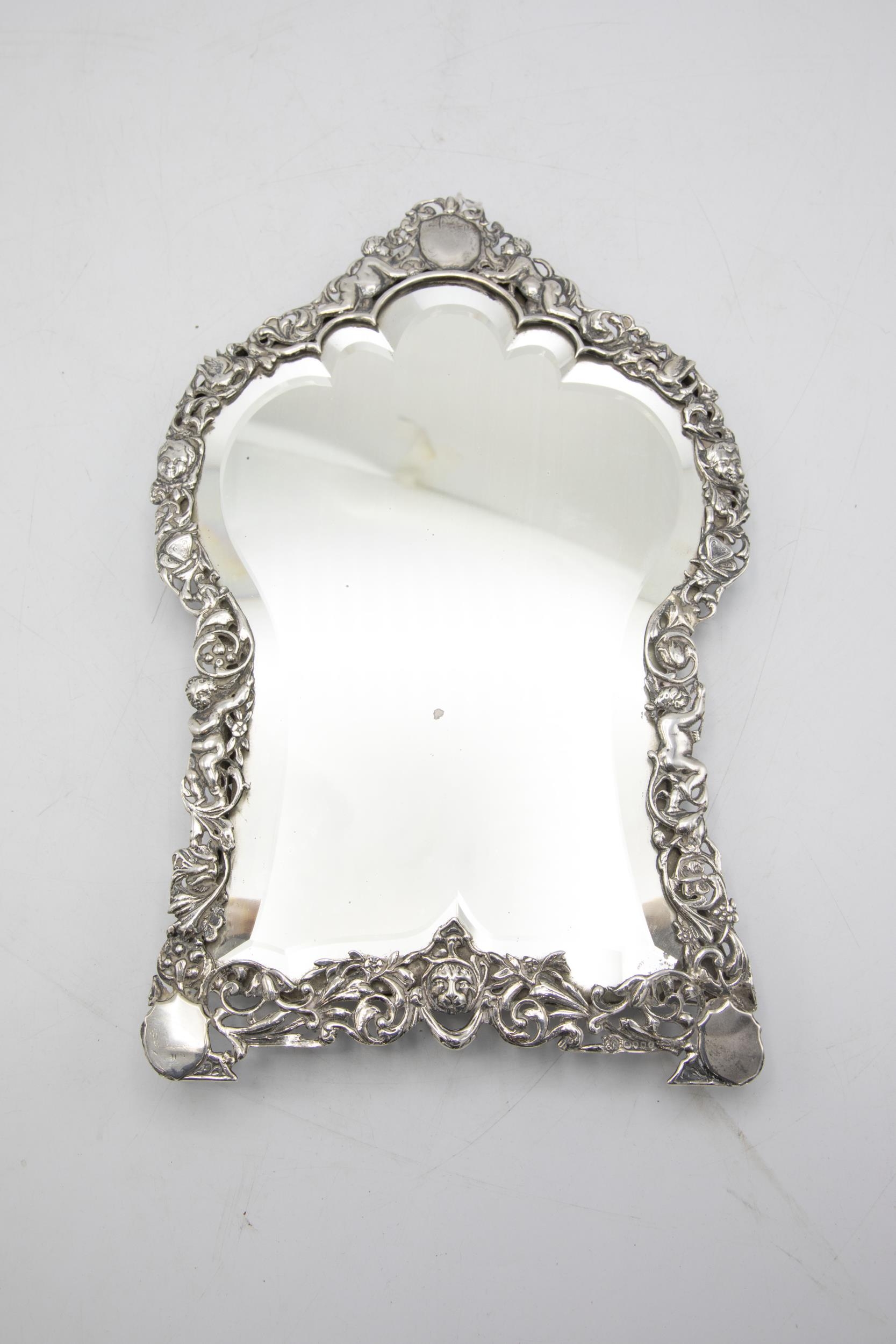 Victorian silver framed serpentine easel mirror, maker Edmund Brown, London 1887, 29 x 19cm