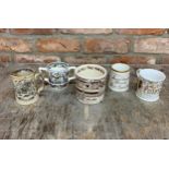 Quantity of Victorian ceramic mugs to include motto, harvest & commemorative examples (5)