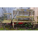 Vintage iron strapwork bench with plaque inscribed 'From The Mound Stand, Lord's Ground, M . C .