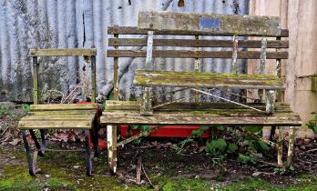 Vintage iron strapwork bench with plaque inscribed 'From The Mound Stand, Lord's Ground, M . C .