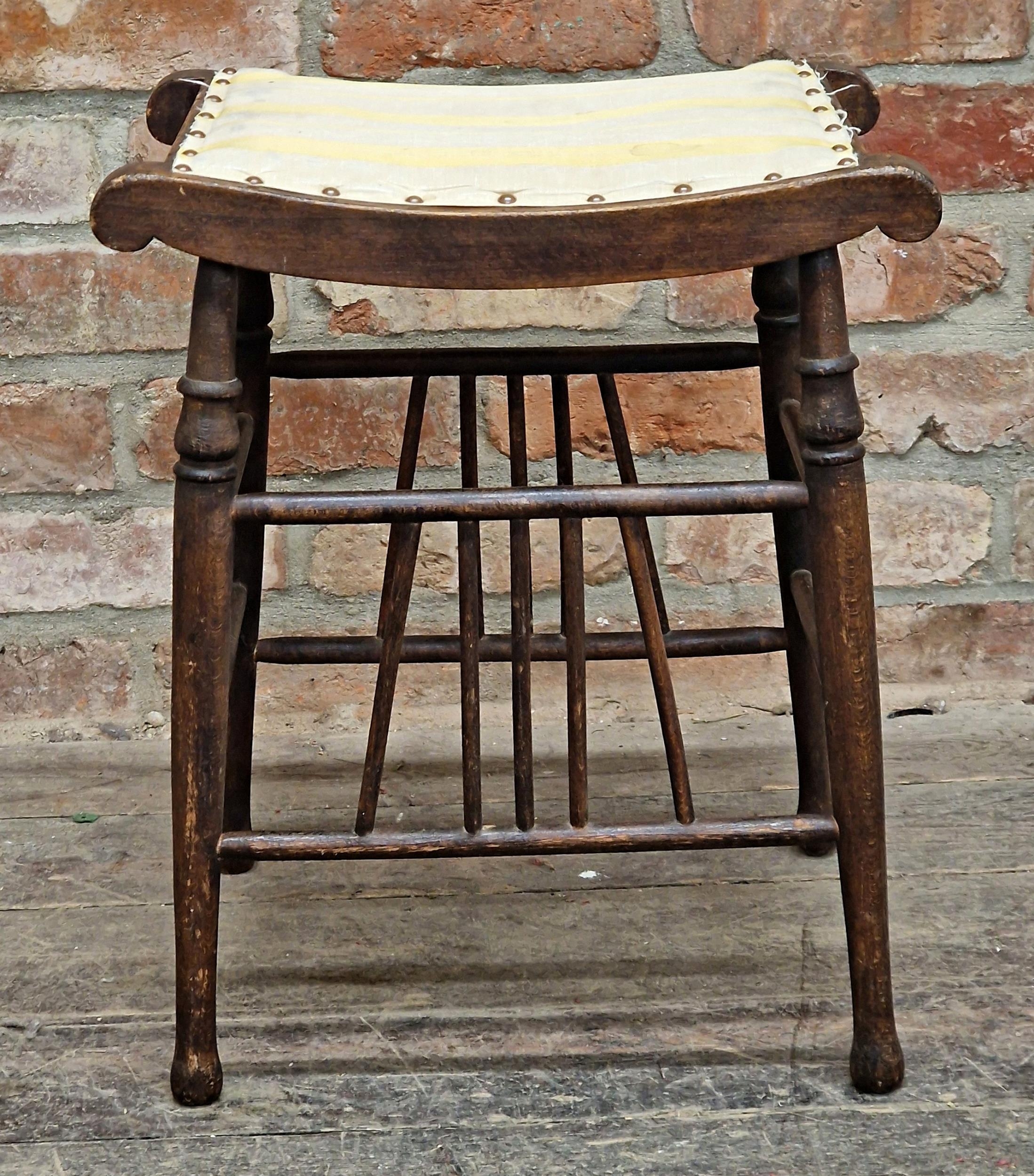 Antique Thebes style stool with studded fabric top raised on turned and tapered supports, H 51cm x W - Image 3 of 3