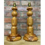 Pair of specimen turned wood table lamps, H 43cm