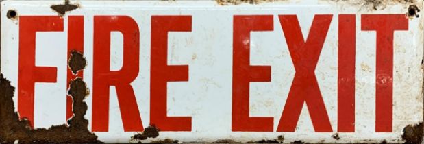 Fire Exit red and white enamel sign, 38cm x 13cm