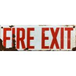 Fire Exit red and white enamel sign, 38cm x 13cm