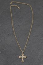 9ct diamond crucifix pendant on fine chain, 36.5cm long, 2g