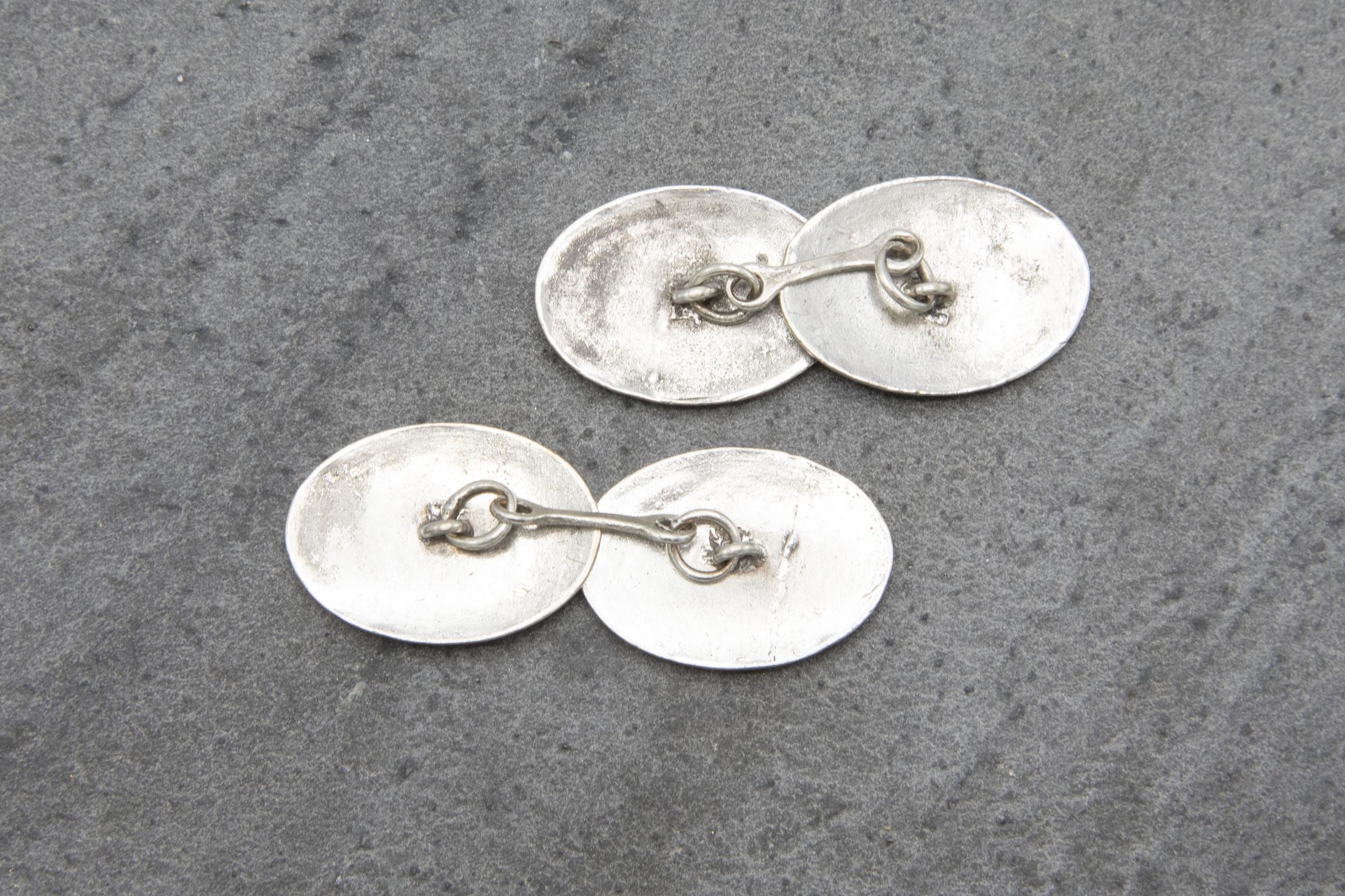 Set of white metal cufflinks enamelled with Afghan hound heads - Image 3 of 3