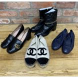 Collection of Chanel and Gucci shoes and boots, some with storage bags, all sizes 39/40 (4 pairs)