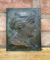 Antique bronze plaque cast with a ladies side head and neck profile, signed F. Lessore and dated