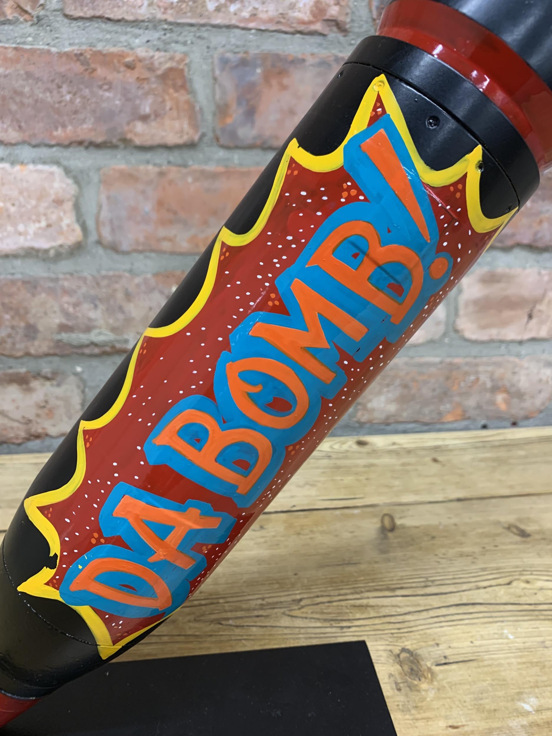 Decommissioned military mortar mounted on base with carnival themed 'Da Bomb' hand painted finish, H - Image 2 of 3