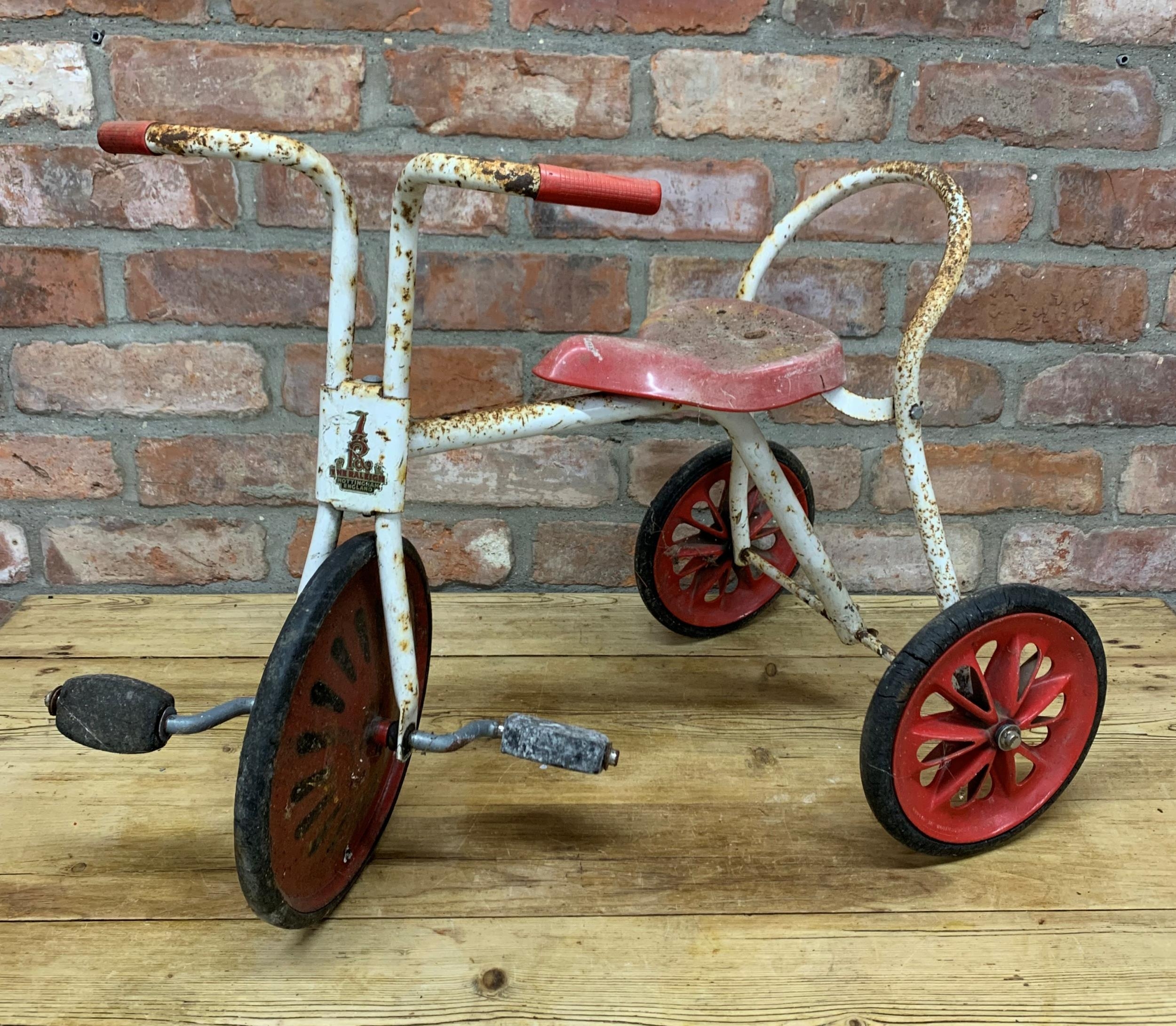 Vintage Raleigh's red and white children's tricycle, H 50cm