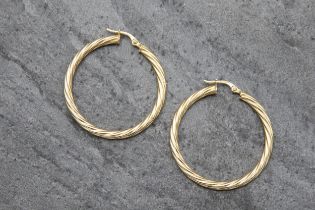 Pair of 9ct barley twist hoop earrings, 3.9cm diameter, 3g
