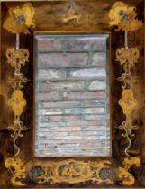 Antique fruit wood and seaweed marquetry Art Nouveau styled mirror, 53cm X 38cm
