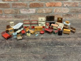 Assortment of vintage dollhouse furniture to include early enamel, tin plate and wooden pieces