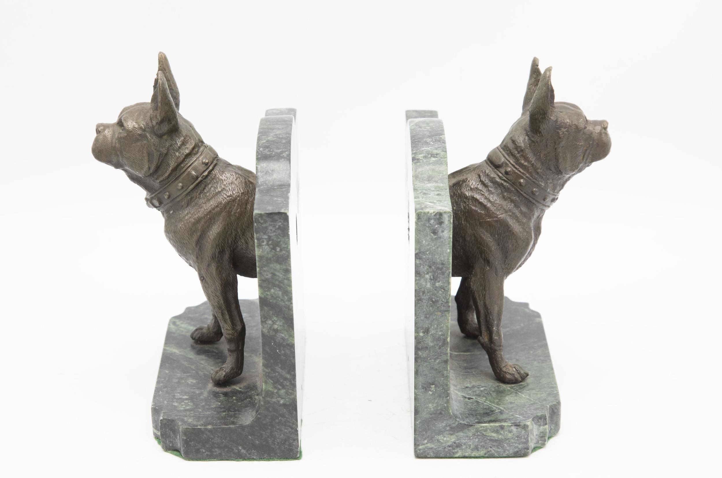 Good quality pair of cast bronze and marble French Bulldog bookends, H 18cm x W 16cm - Image 3 of 3