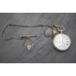 Good silver fusee pocket watch by William Harrison, in good order, with silver gate link albert with