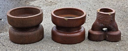 Three salt glazed stoneware water pipes (3)