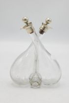 Victorian hand blown oil and vinegar bottle with silver top and stopper, maker John Grinsell & Sons,