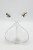 Hand blown glass oil and vinegar bottle with silver top finish, John Collard Vickery, London 1922, H