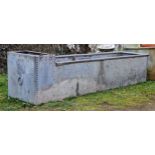 Good large galvanised steel trough with rivetted seams and ring handles, H 60cm x W 242cm x D 64cm