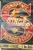 Rare antique French 'Singer Sewing Machine Co' sheet metal advertising sign, 115cm x 80cm (AF)