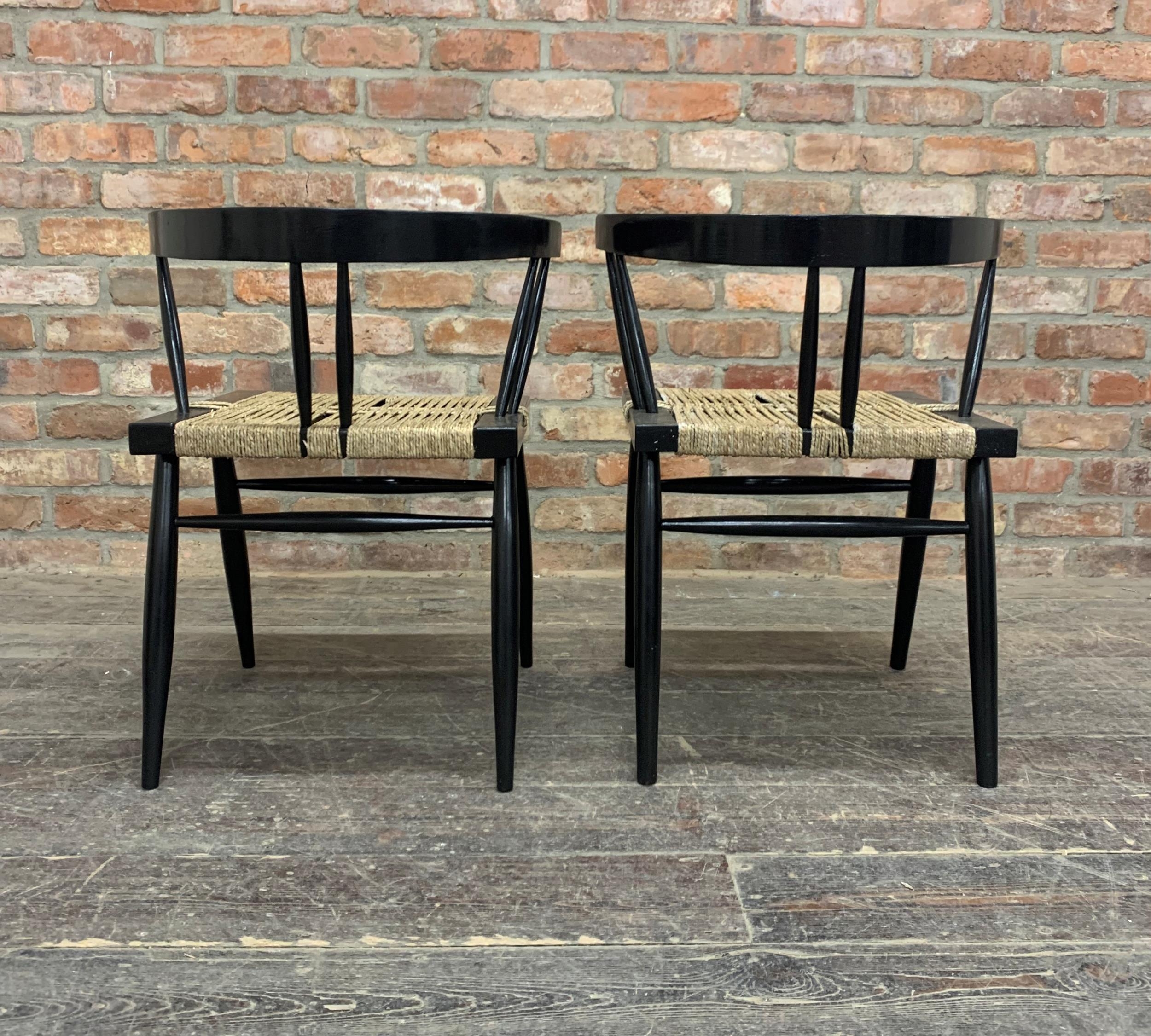 George Nakashima (1905-1990, American), "Ahmedabad" pair of chairs ebonised frames with woven - Image 4 of 4