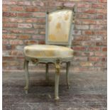 19th century French occasional chair, painted and gilded with silk upholstery