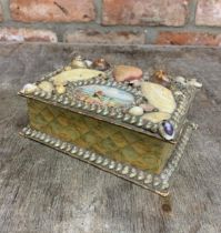 Victorian sailors valentine seashell decorated casket box with hand painted cockle pickers