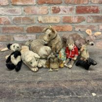 Quantity of antique and vintage animal related teddys to include kangaroo, tiger and crocodile