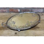 Stylish late 19th century twin handled tray, fitted with a period floral silkwork panel under glass,