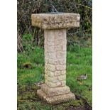 Reconstituted stone simulated brick work sun dial, H 88cm x W 35cm x D 35cm