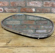 19th century silver plated tray or platter, with mirrored top and ball feet, 36 x 49cm