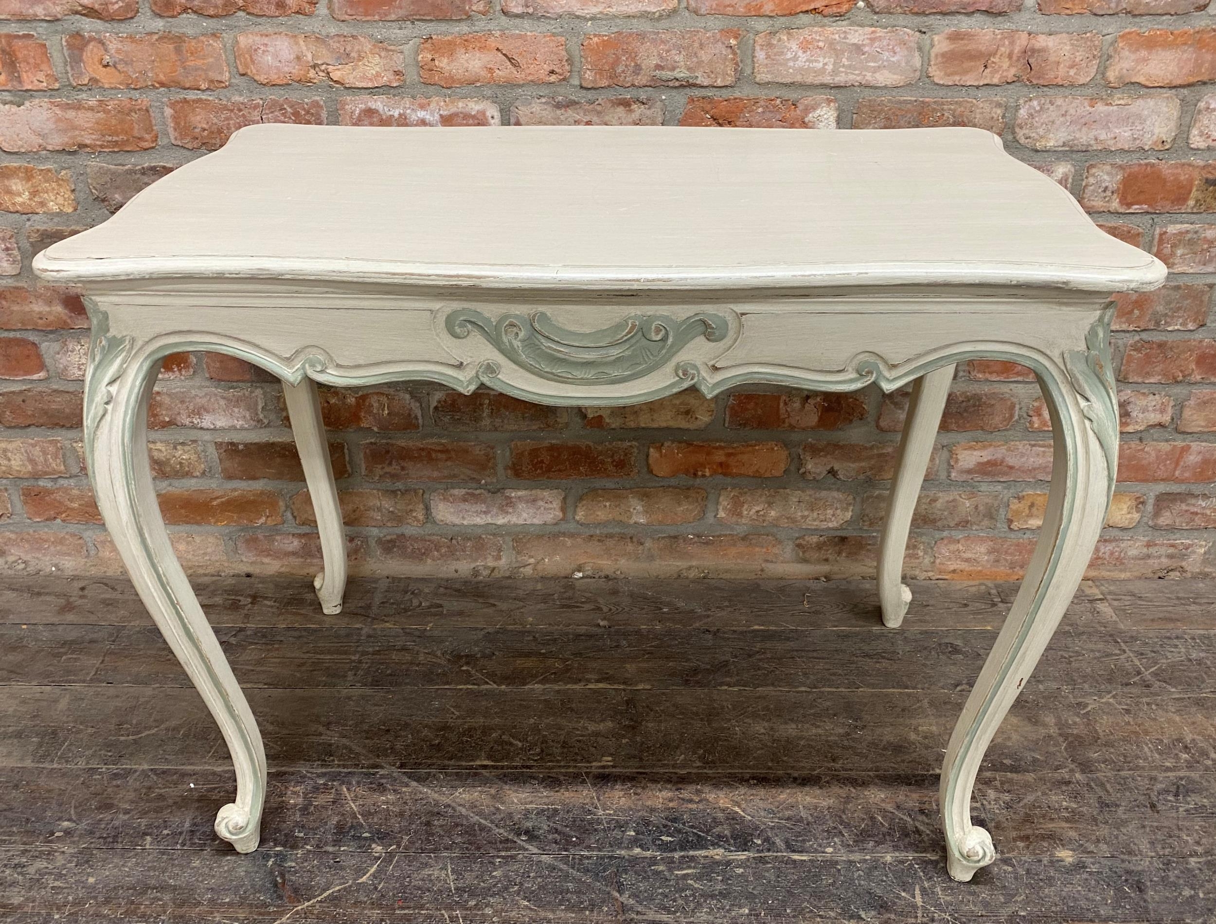 19th century French painted console table, on cabriole legs, H 79cm x W 100cm - Image 3 of 4