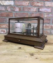 Impressive vintage oak cased barograph instrument with additional chart paper, H 22cm x W 36cm