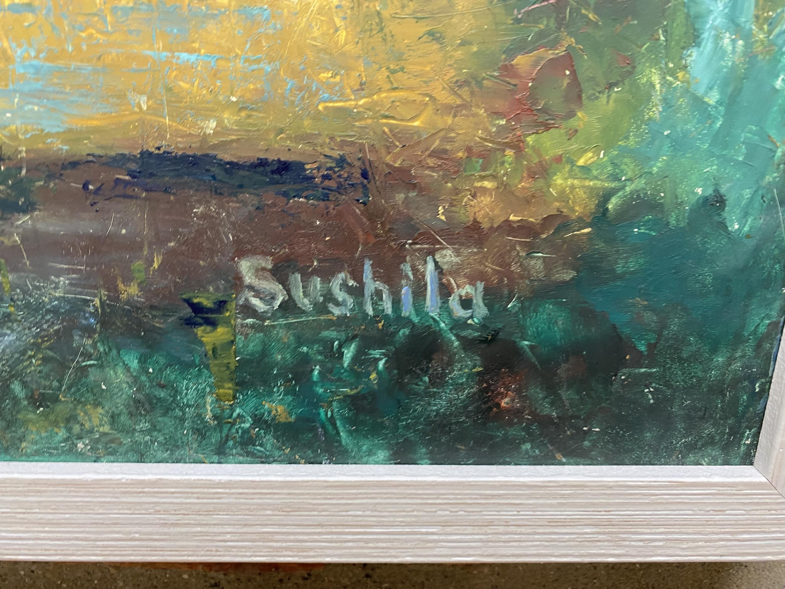 Sushila Singh (1904-1999, Indian) - Anthens, signed, oil on board, 60 x 76cm, framed - Image 3 of 3