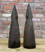 Pair of Early 20th century cast iron explosive whale harpoon heads, 44cm long (2)