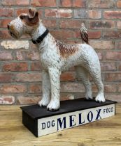 Advertising - Spratts and Mellox dog food Irish Terrier resin figure atop wooden base, H 55cm x W