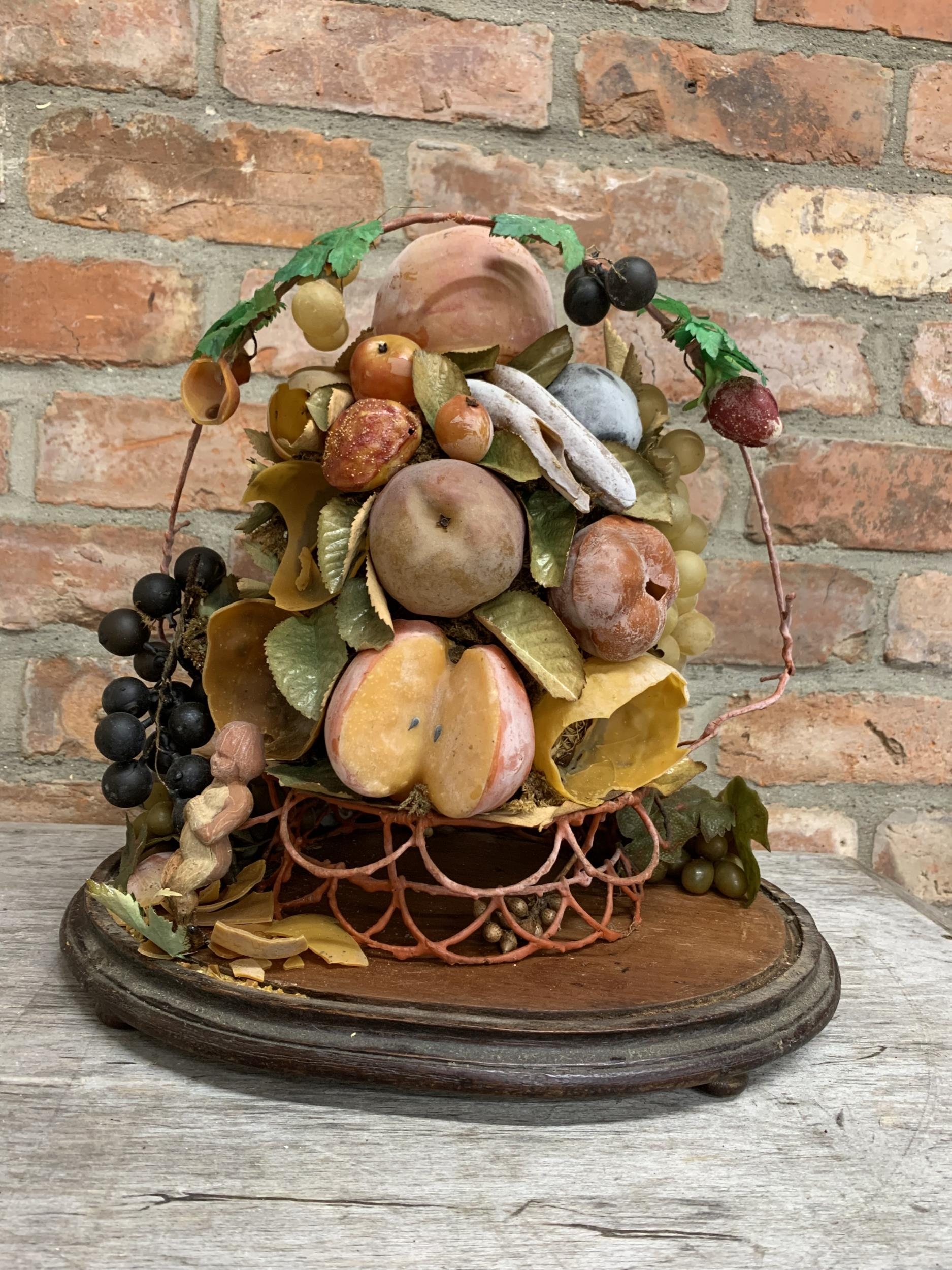 Good Victorian diorama of waxwork fruit, under a good oval glass dome, H 36cm x W 36cm - Image 3 of 3