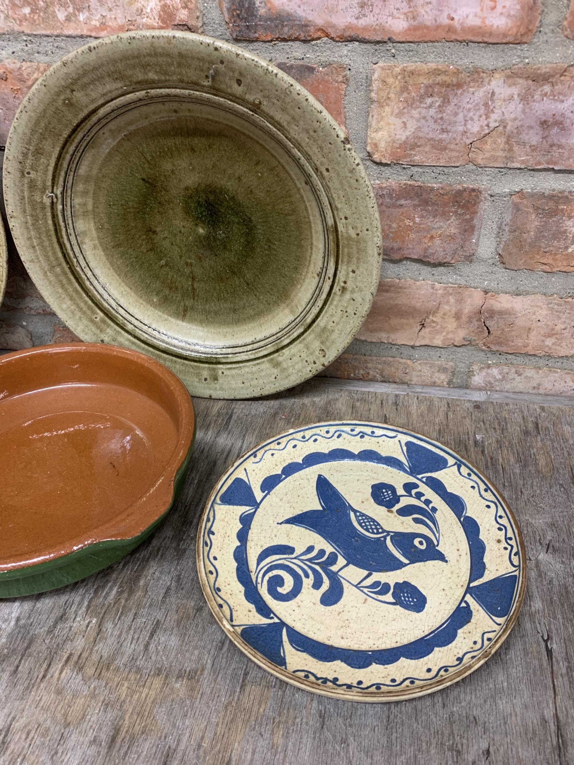 Assortment Of glazed slipware dishes to include impressive charger example, Largest D 40cm (7) - Image 5 of 5