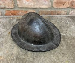 Antique leather tin miners helmet