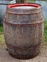 Vintage coopered oak barrel stamped 'Wadworth, Devizes' to top, H 66cm x W 48cm