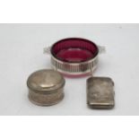 Mixed quality cabinet silver comprising Arts & Crafts twin handled butter dish with cranberry