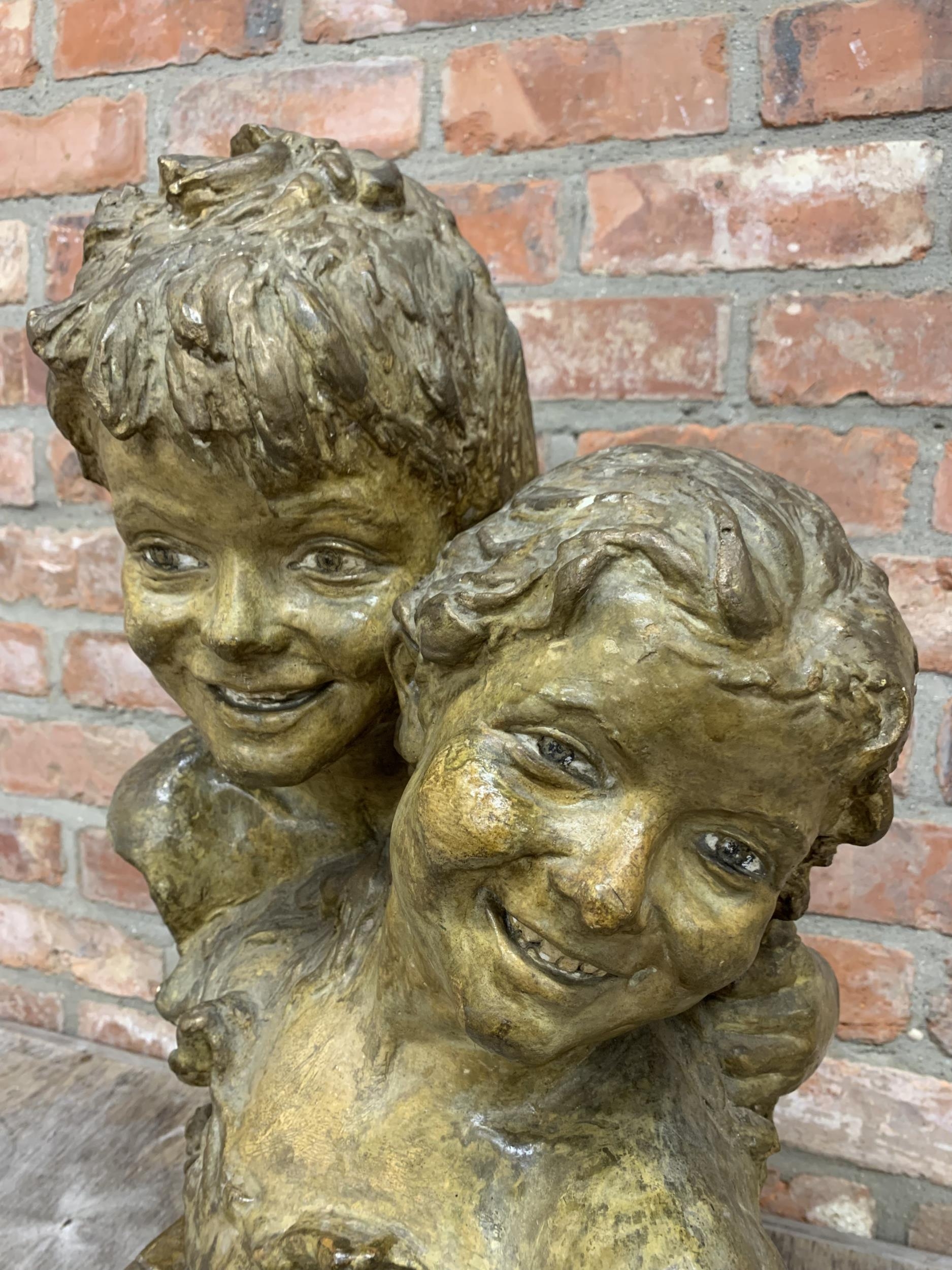 Large late 19th century continental plaster bust modelled as children, unsigned, in the manner of - Image 2 of 4